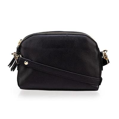 Mini Bolsa Tiracolo Preta de Couro Noora para Meninas e Mulheres & Fechamento Duplo com Zíper e Alças Ajustáveis