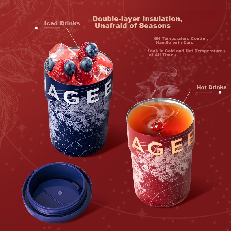 CHAGEE Insulated Mug, 316 Stainless Steel, Locking Lid Coffee Cup, Tea Pot, High Aesthetic Value, Starry Red, 515ml