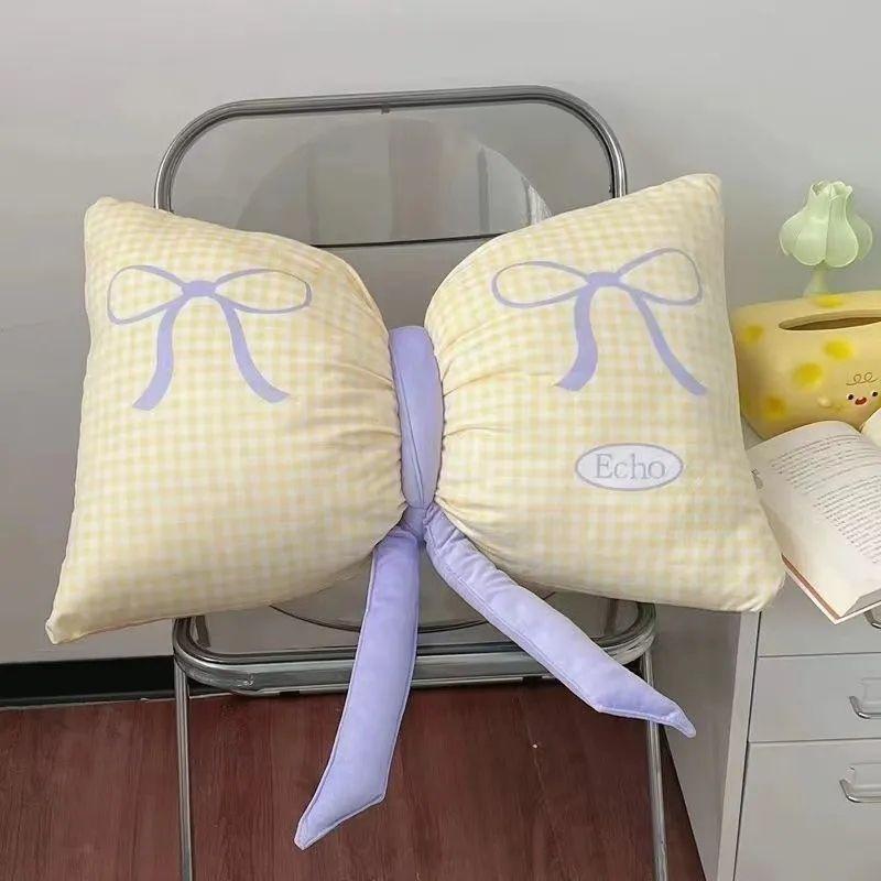 Bow Pillow Cushion Cute Plush Butterfly Knot Throw Pillow Sofa Bedroom Neck Lumbar Backrest Nap Cushion Home Decor