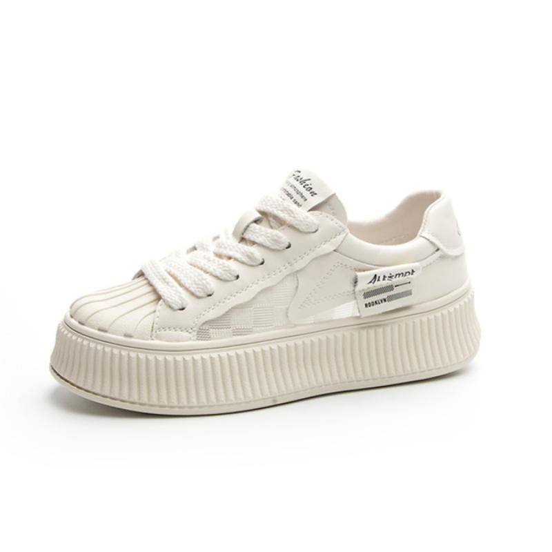 

Белые туфли с мыском-ракушкой для женщин весна и лето дышащие и удобные повседневные туфли на толстой подошве с увеличением роста кроссовки на шнуровке 40