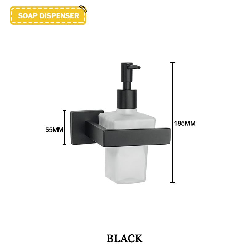 Accesorii negre pentru baie Raft pătrat din oțel inoxidabil Suport pentru prosoape Suport pentru șervețe Cârlig pentru haine Suport pentru pahare Pandantiv pentru perie de toaletă