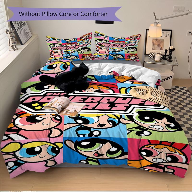 3pcs bedding set Powerpuff Girls Includes 1 Comforter + 2 Pillowcases, Without Pillow Inserts, Soft Comfortable, Lightweight Breathable, Pri