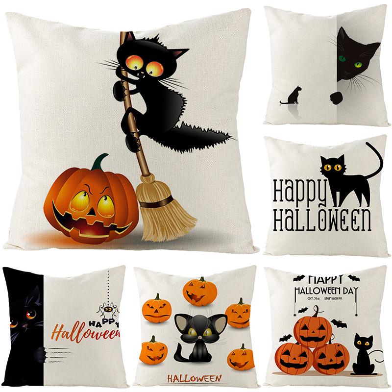 Halloween Pillowcase New Pumpkin Black Cat Series Sofa Cushion Waist Pillowcase Home