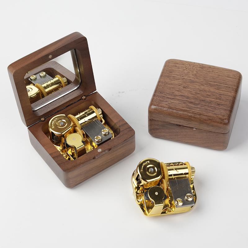 Classic Walnut Wood Music Box Mirror Music Box