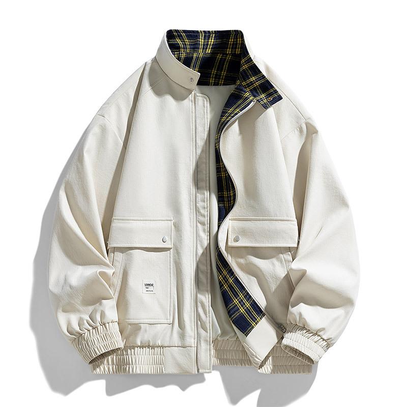 Cozy Up Workwear Jacket Plaid Stand Collar Large Size Loose Plus Size Casual Men's Coat