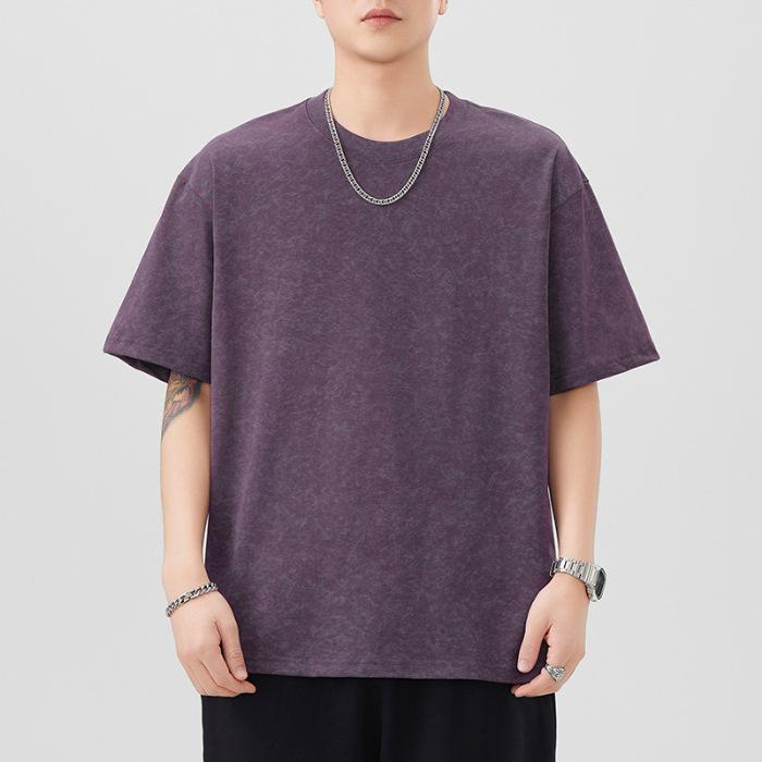 New Summer Short-sleeved T-shirt for Men's Cloud-dye Loose T-shirt Versatile Casual Five-point Sleeves