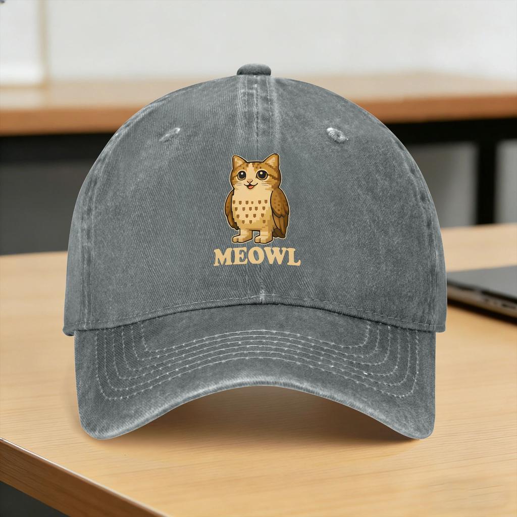 Meowl Meow Cat Owl Brainrot Funny Washed Baseball Cap Casual Sun Trucker Hat Spring Women Unisex Tennis Skate Baseball Caps