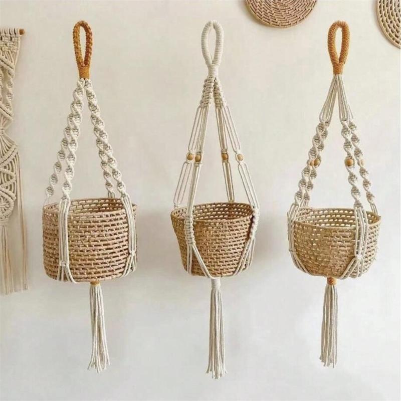 Multipurpose Woven Tassels Hanging Net Nordic Cotton Rope Macrames Plant Hanger for Flower Pot Holder and Home Wall Decors