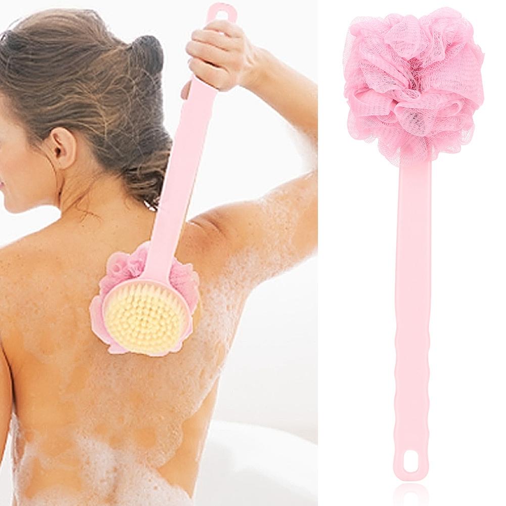 Long Handle Bath Shower Ball Brush Mesh Sponge Body Brush with Hang Hole