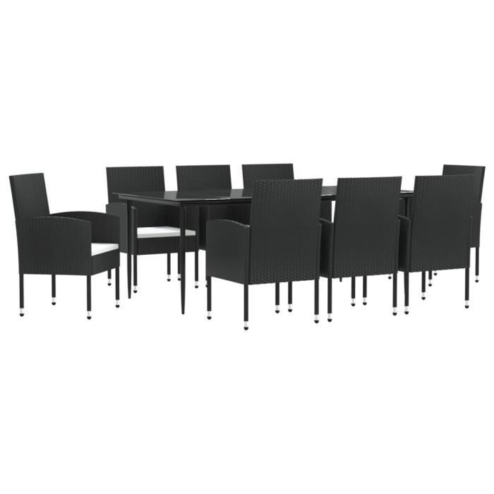 VidaXL Ensemble à manger de jardin 9 pcs noir résine tressée et acier 3203311