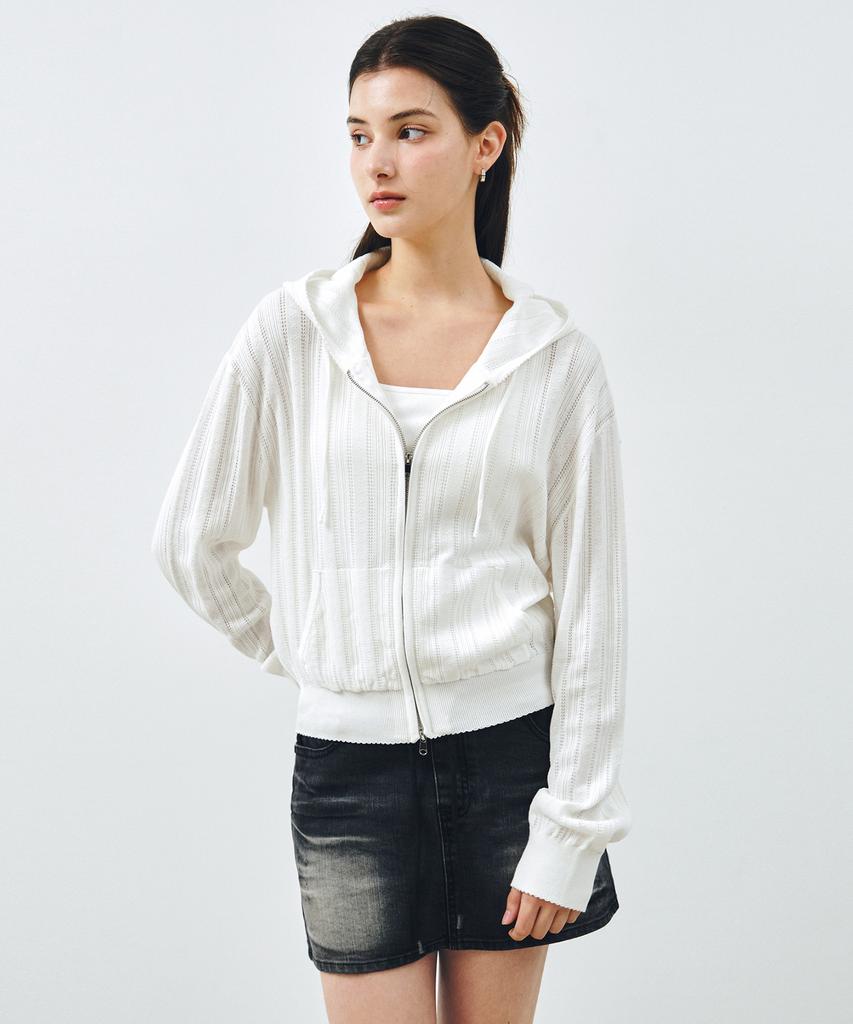 Mongdol Punched Knit Zip-Up Hoodie White Mdcd060White