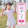 2024 Girls' Cute Skirt-Style One-Piece Swimsuit: Short Sleeve, Sun Protection, Quick-Dry. Sizes for Young To Middle-Aged Kids.