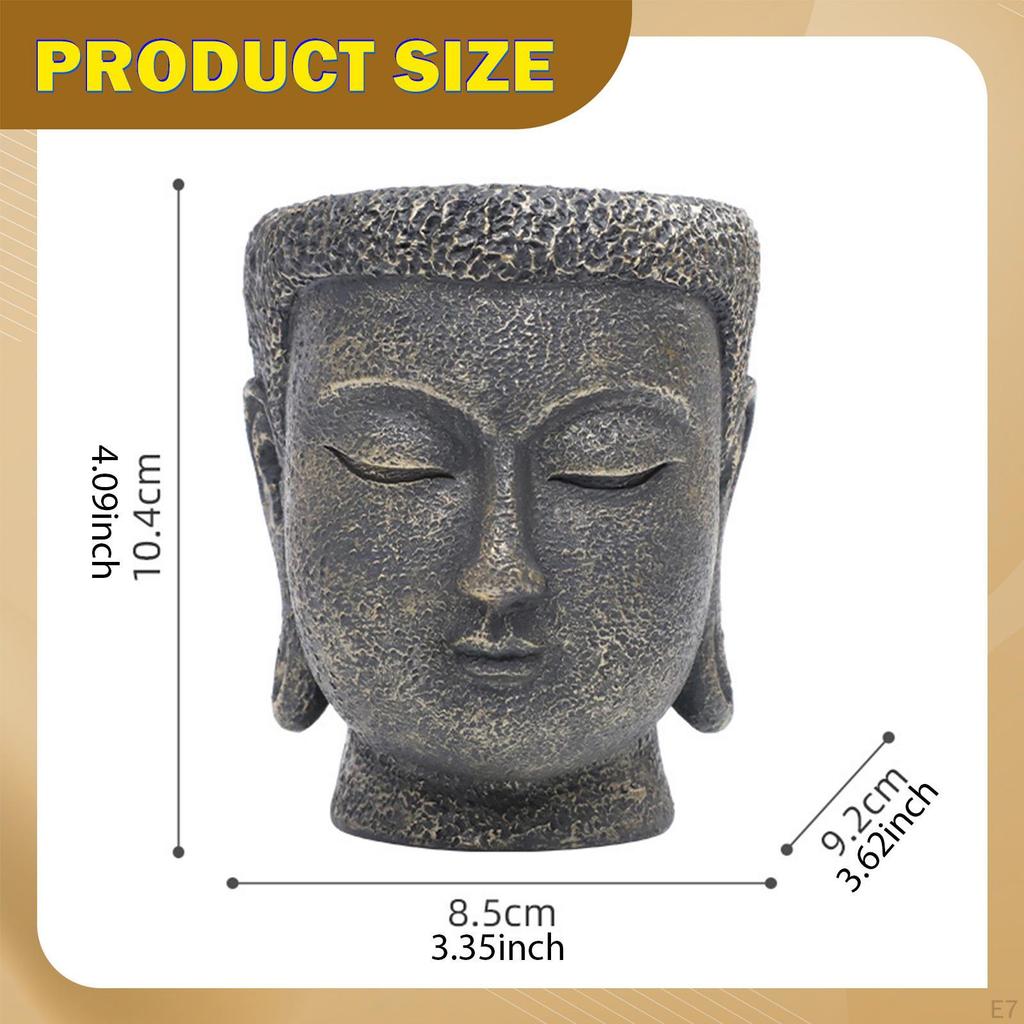 Buddha Head Planter Flower Container Figurine Crafts Pot Plant for Living Room