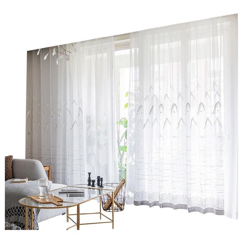 Velvet Landscape Painting Embroidery Curtain Yarn Classical High Mountains And Flowing Water White Gauze Curtain Semi-Blackout Curtain Living