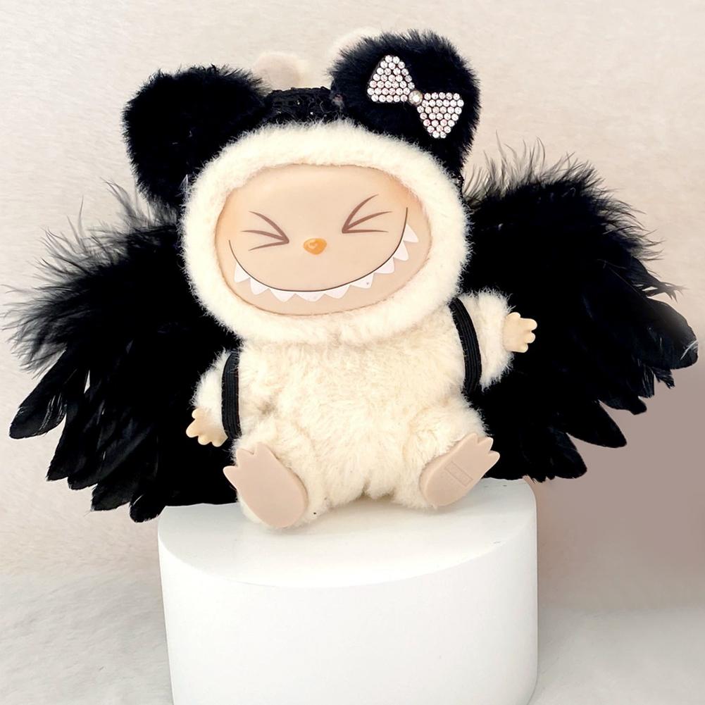 Suitable for 17cm Labubu Doll Clothes Fashion Clothing Black Cat Hair Clip with Pearl Choker Necklace Mini Cute Doll Fashion Accessories