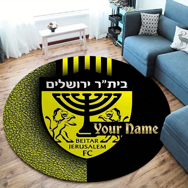 Beitar Jerusalem FC Wappen Benutzerdefinierter Name Runder Teppich Teppich für Wohnzimmer Schlafzimmer Sofa Spielzimmer Dekor Rutschfeste Fußmatte