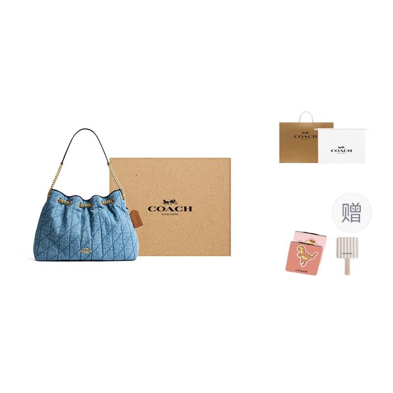 Coach Kette 35 Rautenmuster Kette Schultertasche Denim Groß Damen Schultertasche Blau CDC02-IMTYV