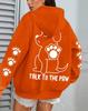 Paw Talk Cartoon Dog Letter, Women's Hoodie Fall Loose Casual Pocket Fleece Pullover
