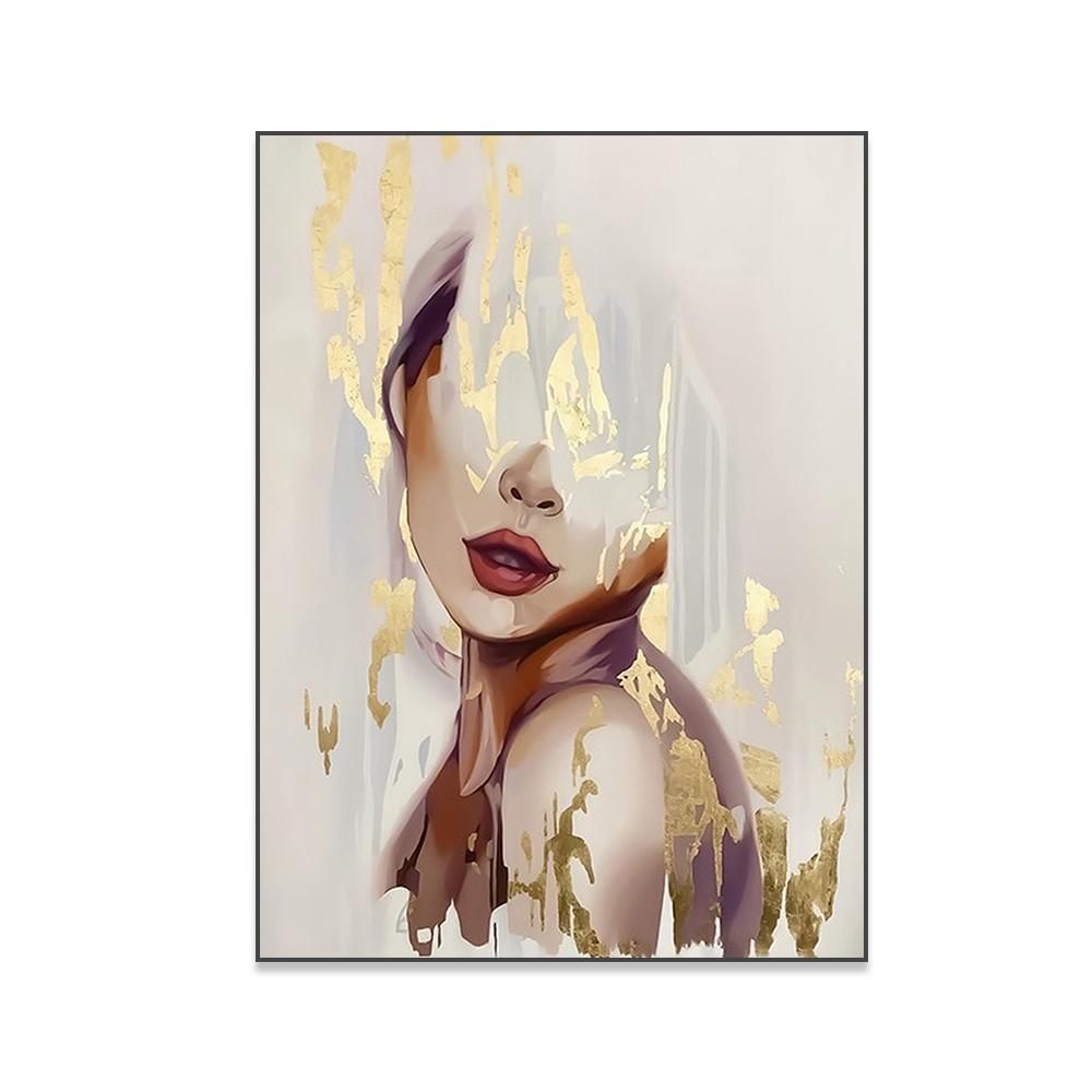 

Абстрактная женщина Плакат Мода Современная Золотая Картина на холсте Украшение для гостиной Большой портрет Картина Печать 50x75cm No Frame