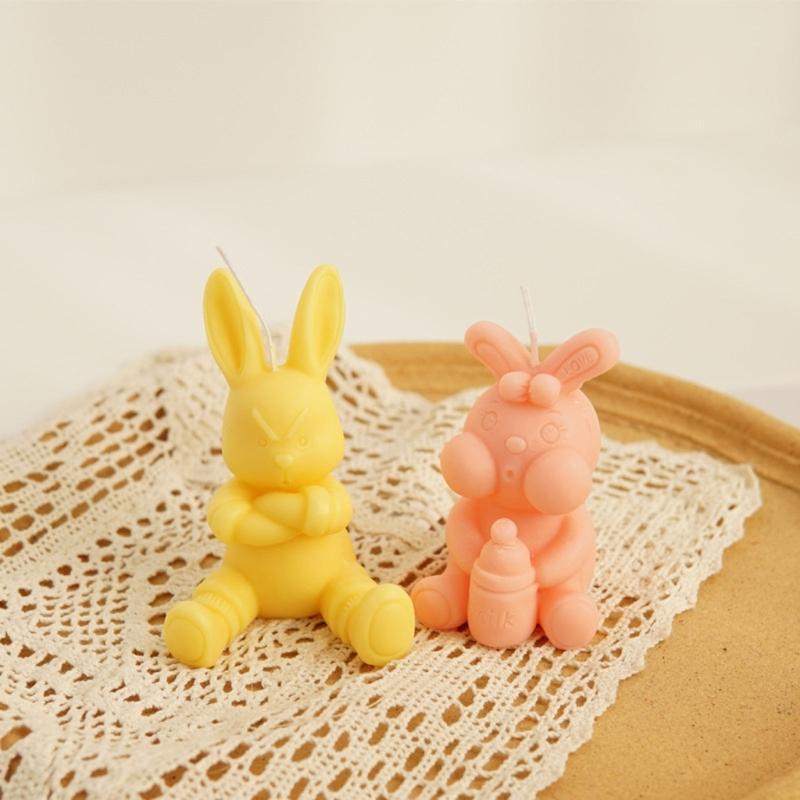 Easter Bunny Candle Mold Rabbit Silicone Mold for DIY Candle Soap Plaster Desk Ornament Chocolate Cake Fondant Decor