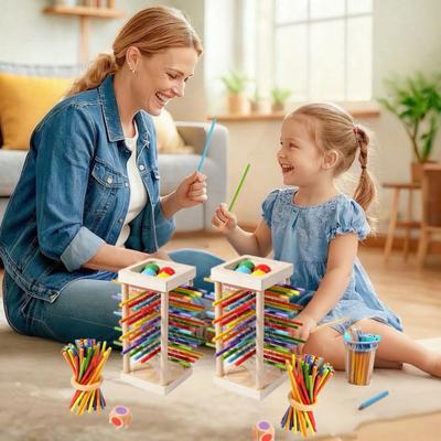 1 Set Wooden Stick Tower Dice Game Fine Motor Focus Training Colorful Stick Counting Math Educational Board Game Toddlers Boys Girls Gift