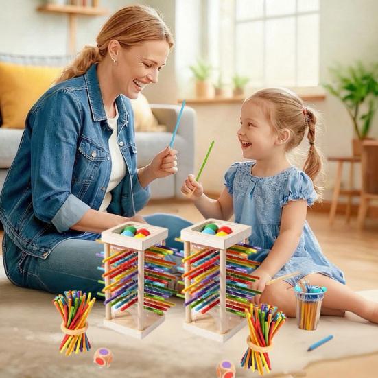 1 Set Wooden Stick Tower Dice Game Fine Motor Focus Training Colorful Stick Counting Math Educational Board Game Toddlers Boys Girls Gift