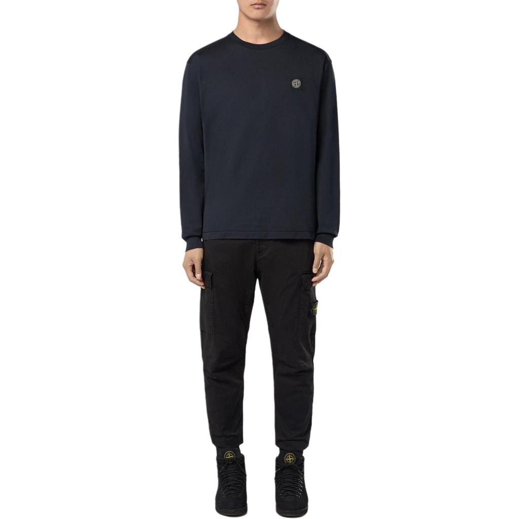 STONE ISLAND Solid Color Logo Crew Neck Long Sleeve T-Shirt Men Tops Dark-Blue K1S1521002-27S0013-V0020