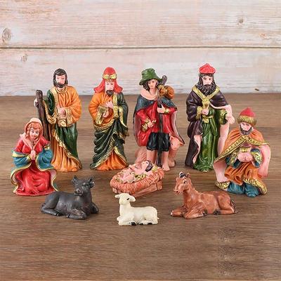 Lot de 10 Figurines de la Nativité Christ Décoration de Crèche de Noël Ornement Cadeaux Artisanat