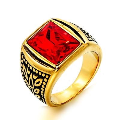 Stainless Steel Gemstone Ring Trendy Titanium Steel Men Fashion Jewelry Unique Pattern Design
