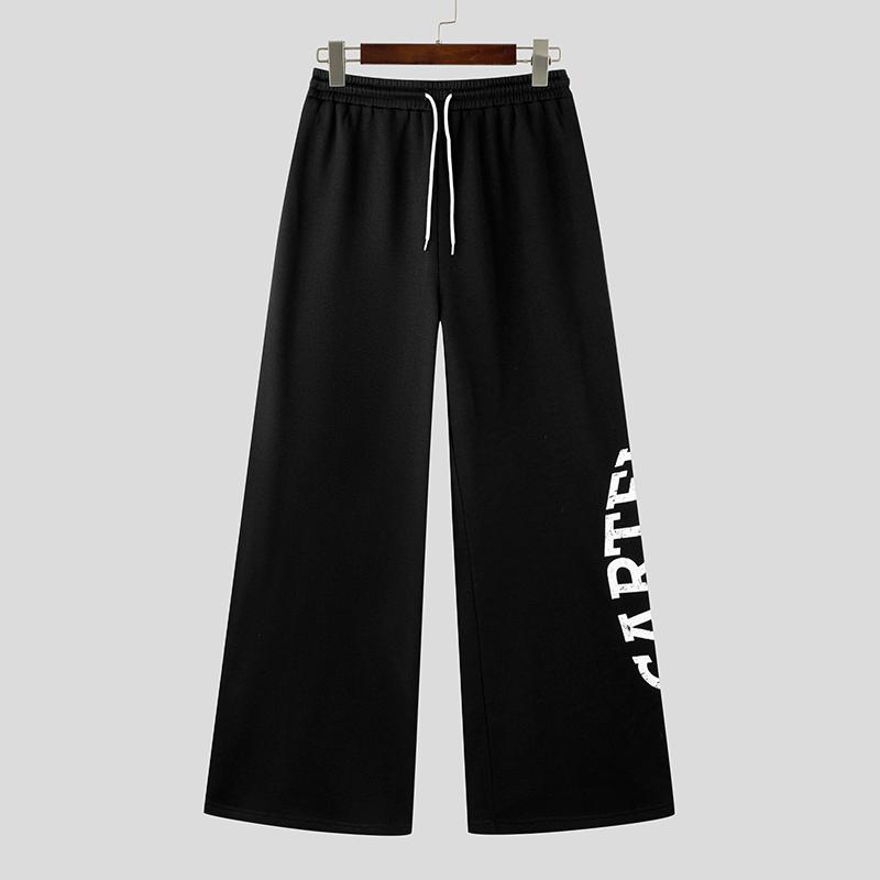 

INCERUN мужские эластичные талии шнурок печати свободные широкие брюки повседневные спортивные брюки 3XL чёрный