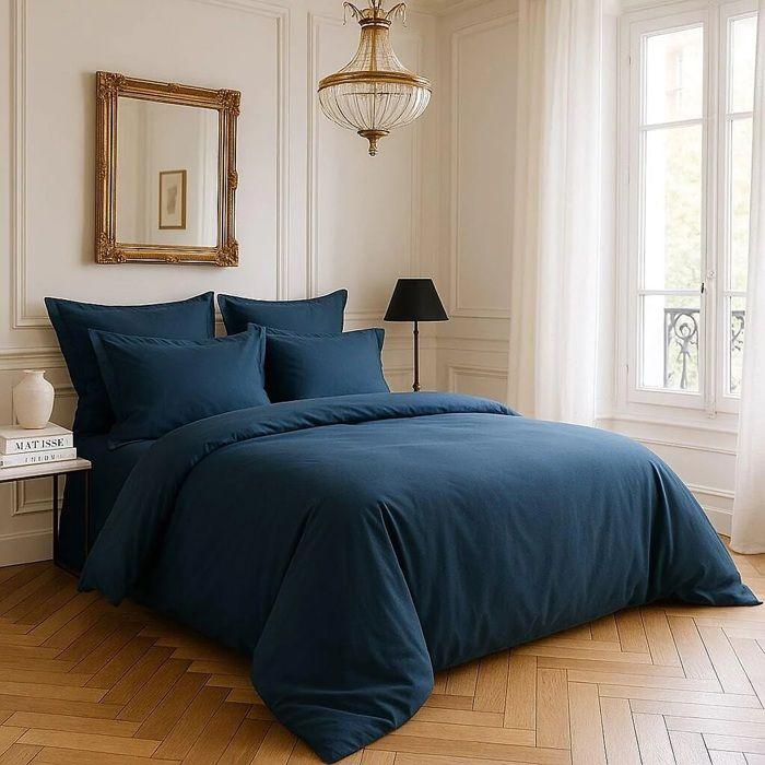 Housse de couette en satin de coton 220 x 240 cm Uni bleu marine