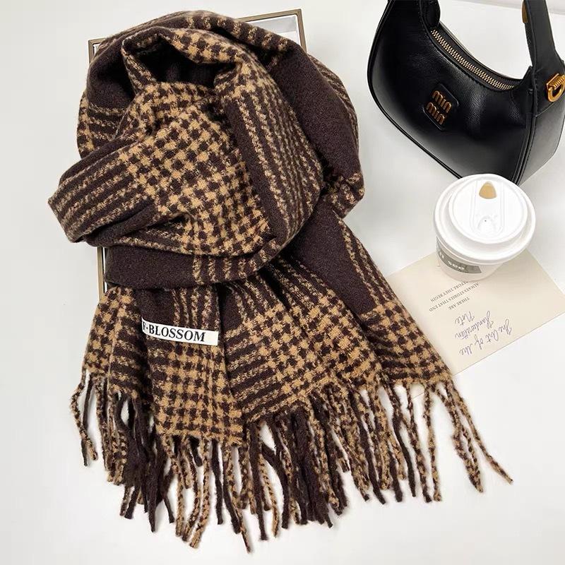 200X65Cm Winter Fashionable Warm And Thick Versatile Plaid Scarf For Men And Women'S Travel Soft Windproof And Cold Proof Scarf