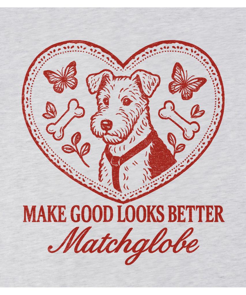 MATCHGLOBE Doggy Heart Oversized Tee (Light Grey)