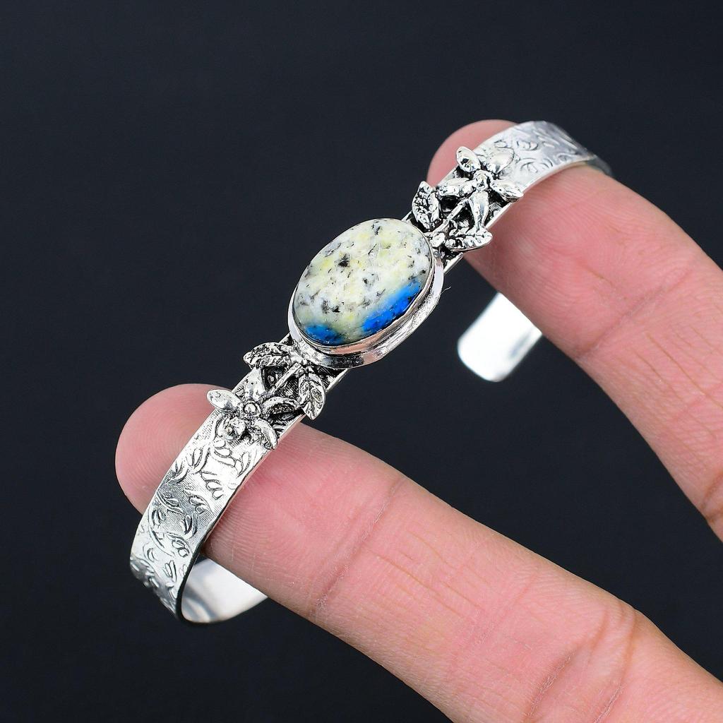 Friendship Day Deal Sterling Silver K2 Jasper Stone Boho Flower Bangle Bracelet