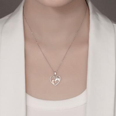 Halskette Kette Persönlichkeit Farbkombination Eingelegte Strasssteine Mädchen Und Pferd Liebesherz Anhänger Halskette Schmuck Zubehör