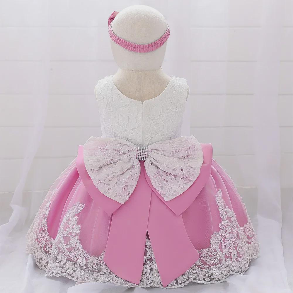 Rochie de botez din dantela cu fundita printesa bebelusi pentru fete, cu varste intre 1-3 ani