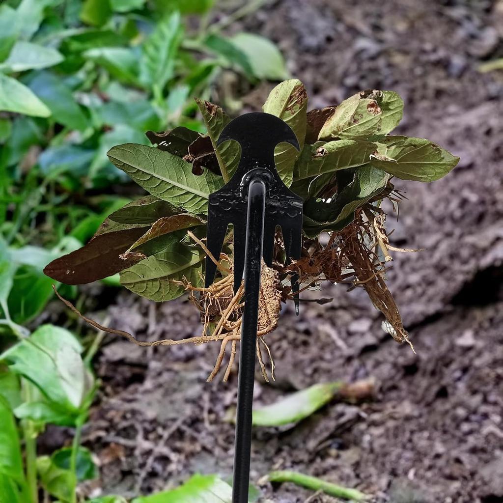 Weed Puller Tool Garden Weed Pulling Tool Uprooting 4 Teeth Manganese Steel Forged Hand Weeder for Vegetable Gardening Backyard Farm Planting &