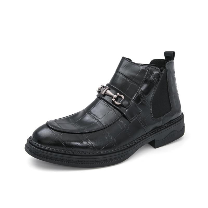 Men s Large High-Top Chelsea Boots, Autumn/Winter Casual Mid-Calf Leather Fashion Boots 40 чёрный
