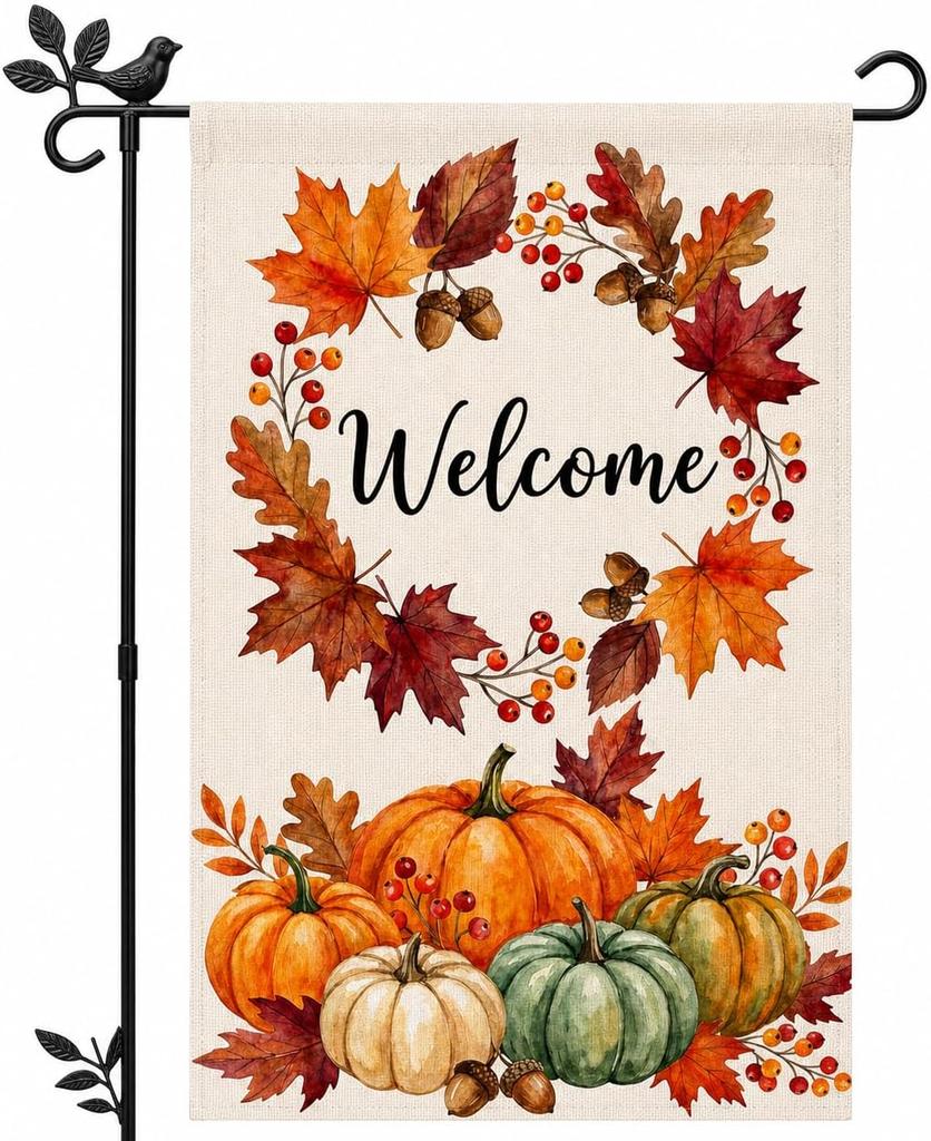 Welcome Fall Garden Ag Decor, Autumn Yard Ag Decorations for Outside | 12x18 Inch Double Sided, Gift-Ready Packed, Pumpk Kkz