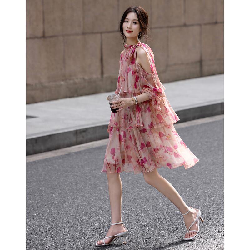 

Demana Elegant Off-Shoulder Chiffon Print Dress XL