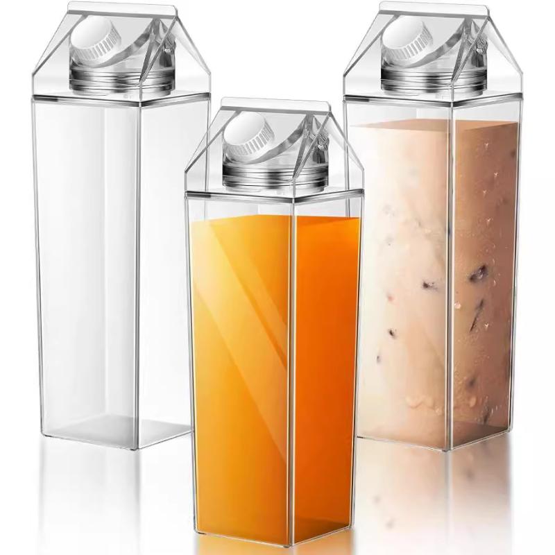 750Ml Transparent Milk Bottle Water Box Square Milk Coffee Juice Tea Cup Transparent Milk Storage For Outdoor Sports Camping Gym