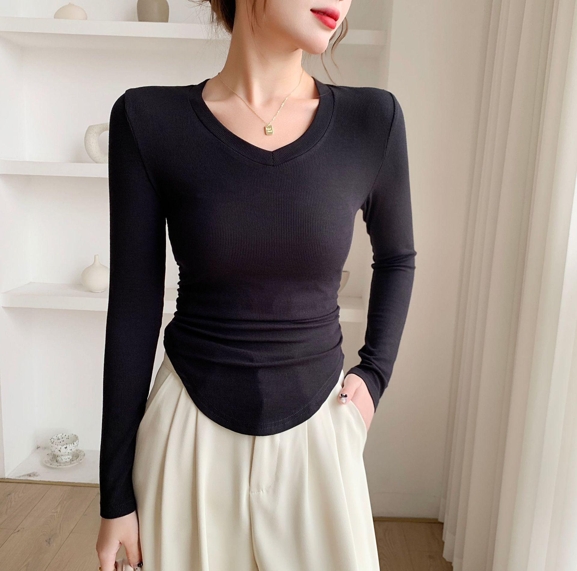 

Женский облегающий базовый слой с рубчиком, V-образным вырезом и длинными рукавами для осени и зимы XXL (125-140 lbs) чёрный