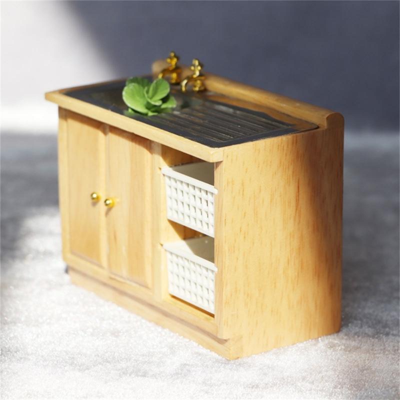 1/12 Scale Miniature Kitchen Sink Cabinet for Toy House Bathroom Decors Vintage Styles Collectible Toy House Models