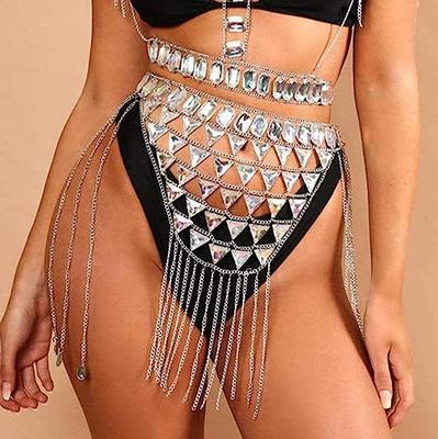 + New Splicing+multi-layer Hollow Waist Chain Radiant Gemstone Body Chain