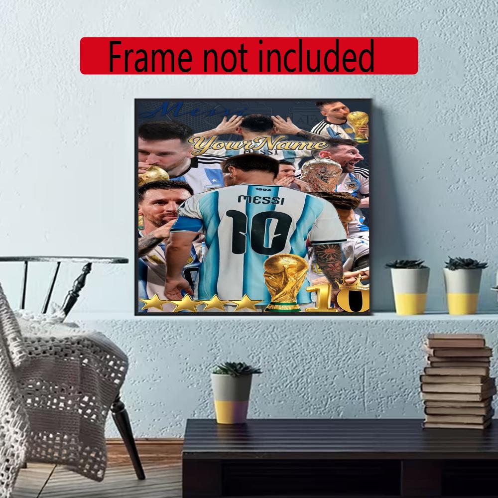 Messi Customize Your Name Diamond Painting Round Diamond Diy Frameless Holiday Artwork Suitable For Home Office Wall Decoration