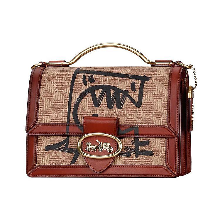 Coach Riley 22 Monster Graffiti Print Magnetic Closure Leather Accordion Bag Chain Bag Handbag Shoulder Bag Crossbody Bag Medium 74582-B4NQ4