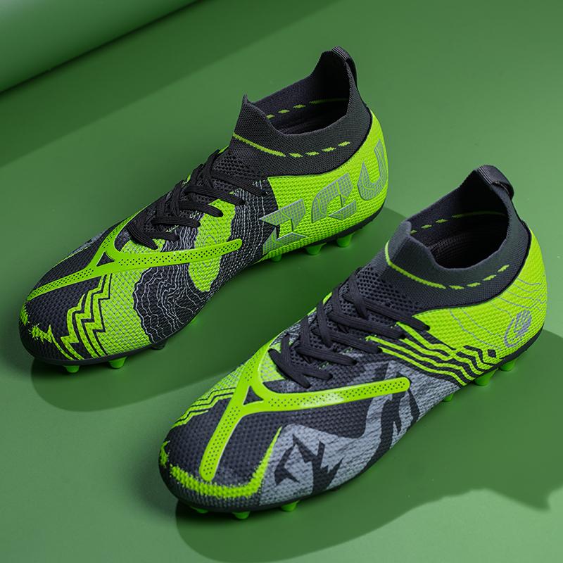 34-45 Men's High-top Football Shoes Large Size Children's Artificial Lawn AG Long Nail Green Football Boots Training Black Sneakers