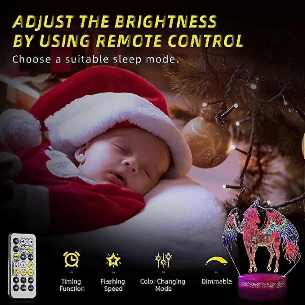 2025 Justup Unicorn Night Light 3d Night Light With Remote Smart Touch Led Three-colorful Changing 3d Illusion Lamp --- Unicorn