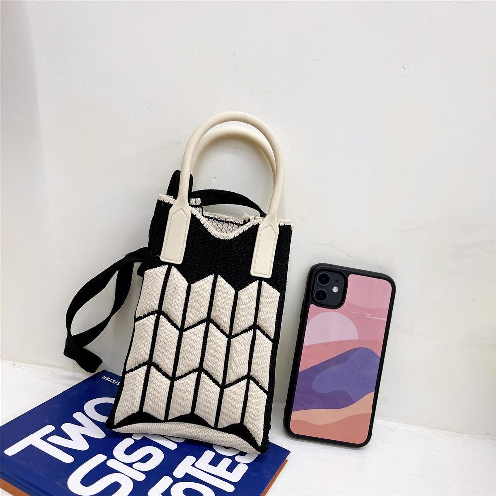 Plaid Cartoon Women's Crossbody Mini Bag: Cute, Lightweight, Knitted Phone Holder for Parent-Child Matching (2024)