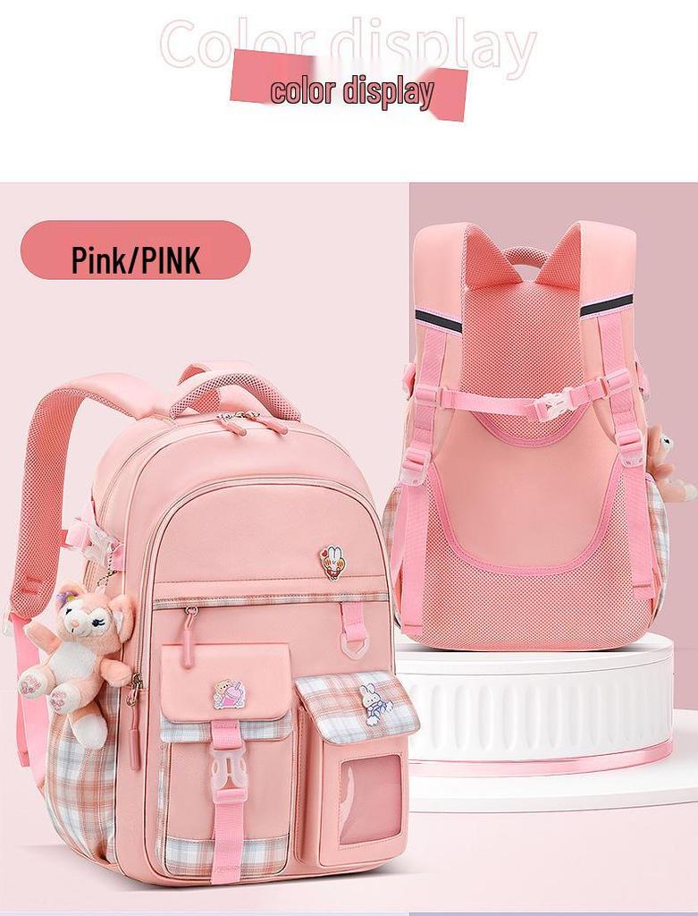 Girls' Trendy Lightweight Backpack: Spine-Protective, Double Shoulder Design for Grades 3-6